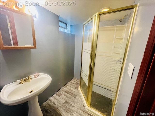 22380 Panama Ave, Sterling Heights, MI 48091 - full bathroom featuring a shower stall, a sink, and wood finished floors