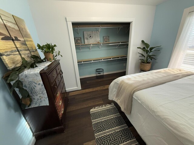 1581 W Lone Pine Dr, Baldwin, MI 49304 - bedroom with dark wood-style flooring, baseboards, and a closet