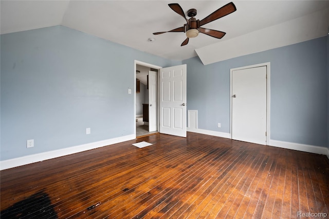 18666 Carrie St, Hamtramck, MI 48234 - unfurnished bedroom featuring lofted ceiling, hardwood / wood-style flooring, baseboards, and a ceiling fan