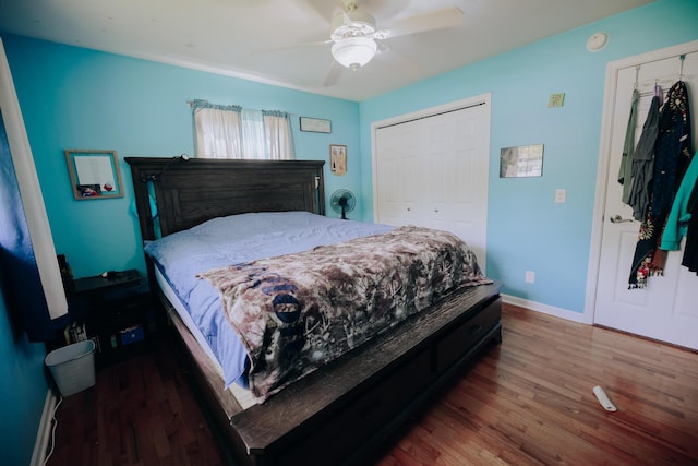 1905 Ora St, Muskegon, MI 49445 - bedroom with wood finished floors, baseboards, ceiling fan, and a closet