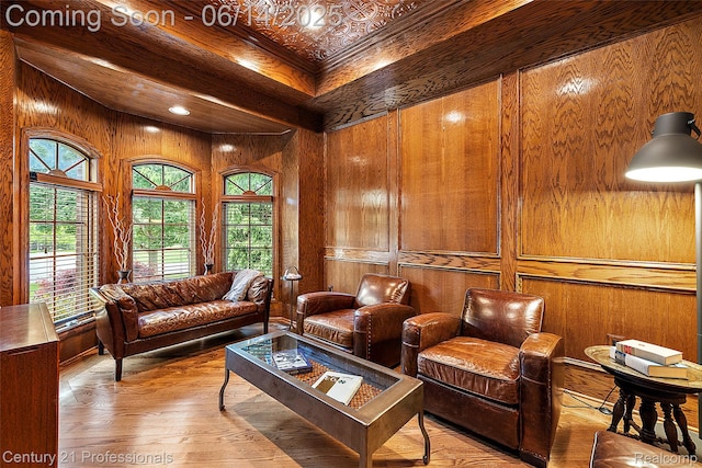 1181 Iroquois Trl, Oxford, MI 48371 - living area with wooden walls and wood finished floors