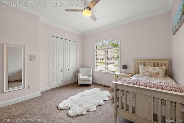 1181 Iroquois Trl, Oxford, MI 48371 - bedroom featuring crown molding, carpet flooring, a closet, and ceiling fan