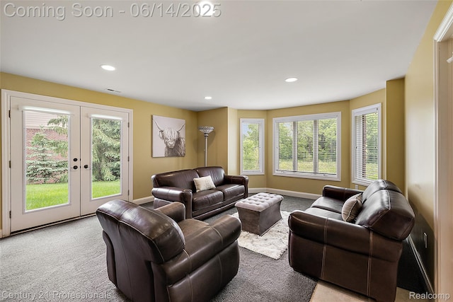 1181 Iroquois Trl, Oxford, MI 48371 - living area with carpet, french doors, and recessed lighting