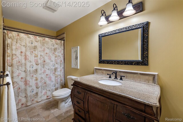 1181 Iroquois Trl, Oxford, MI 48371 - bathroom with vanity, curtained shower, and stone finish floors