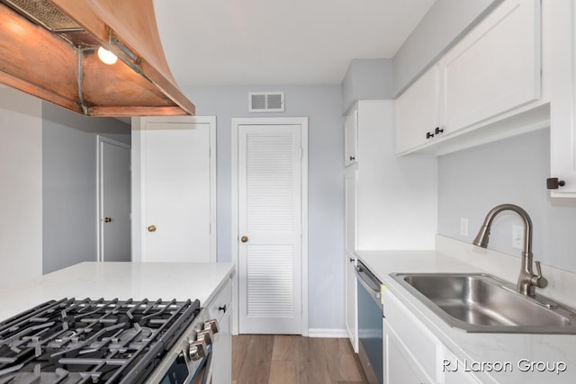 2463 Abbington Dr SE, Grand Rapids, MI 49506 - kitchen with stainless steel dishwasher, white cabinetry, wood finished floors, and light countertops