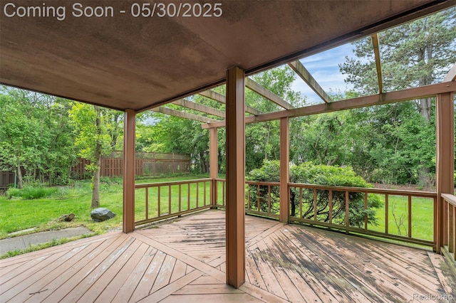 5772 Perrytown Dr, West Bloomfield, MI 48322 - wooden terrace with view of wooded area