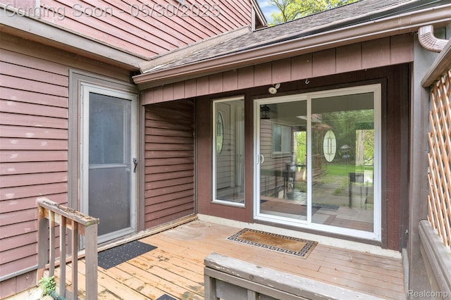 5772 Perrytown Dr, West Bloomfield, MI 48322 - entrance to property with a deck and a shingled roof