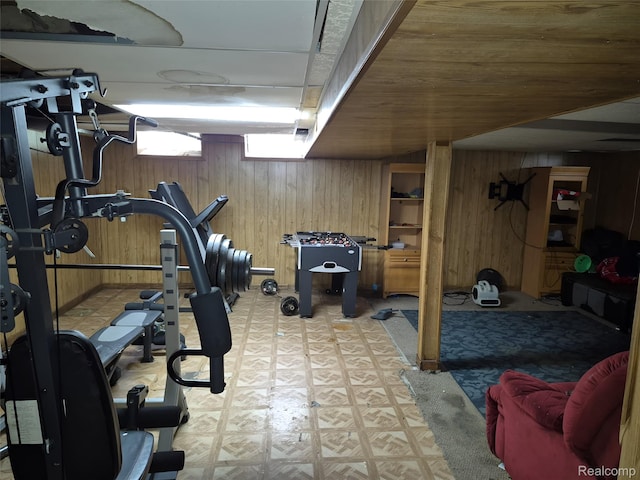 30102 Matthew St, Redford, MI 48186 - exercise area featuring wooden walls and light floors