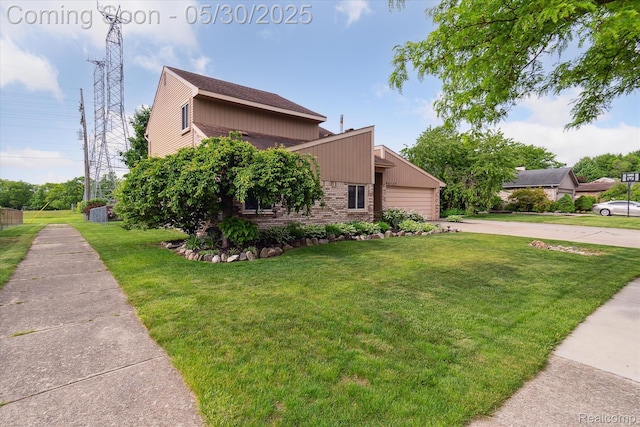 45127 Fair Oaks Dr, Canton, MI 48187 - view of home's exterior with an attached garage, driveway, brick siding, and a yard