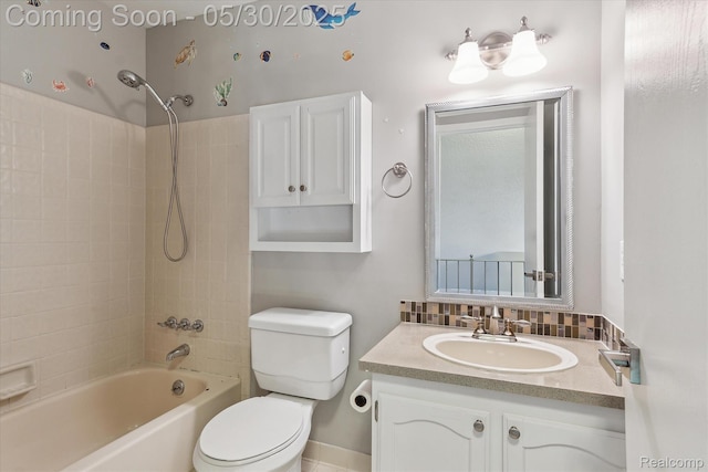 45127 Fair Oaks Dr, Canton, MI 48187 - bathroom with toilet, vanity, washtub / shower combination, and baseboards
