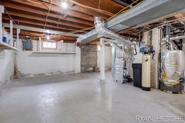 812 Forest St, Ionia, MI 48846 - below grade area featuring heating unit, electric panel, and a water softener