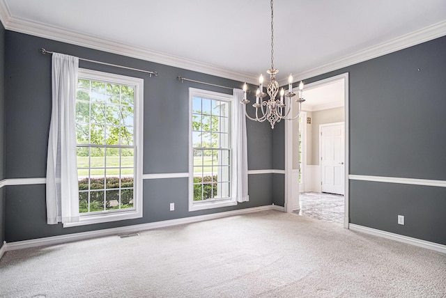 7340 Royal Ridge Dr SE, Caledonia, MI 49316 - carpeted spare room with a chandelier, crown molding, and baseboards