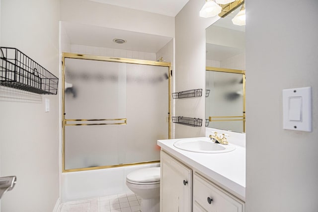 7340 Royal Ridge Dr SE, Caledonia, MI 49316 - bathroom featuring vanity, toilet, shower / bath combination with glass door, and tile patterned floors