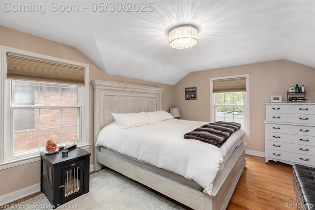 441 Mckinley Ave, Grosse Pointe Farms, MI 48236 - bedroom with vaulted ceiling, light wood finished floors, and baseboards