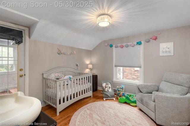 441 Mckinley Ave, Grosse Pointe Farms, MI 48236 - bedroom with wood finished floors, lofted ceiling, and a crib