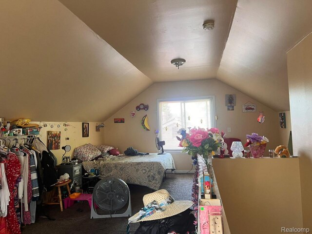9910 Coyle St, Detroit, MI 48227 - carpeted bedroom with lofted ceiling