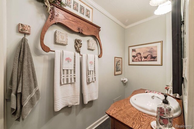 1786 Point St, Commerce Twp, MI 48382 - bathroom featuring crown molding, vanity, and baseboards
