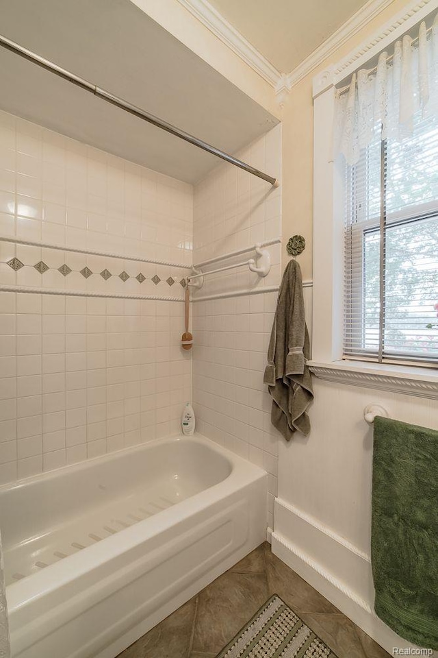 1786 Point St, Commerce Twp, MI 48382 - full bath featuring ornamental molding, tile patterned floors, and bathing tub / shower combination