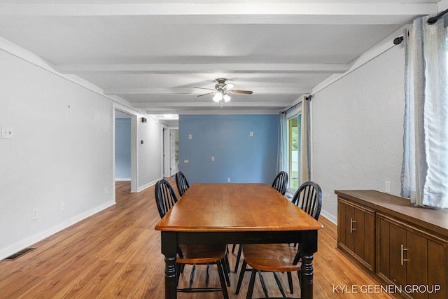 100 E 35th St, Holland, MI 49423 - dining area with ceiling fan, beam ceiling, baseboards, and light wood-type flooring