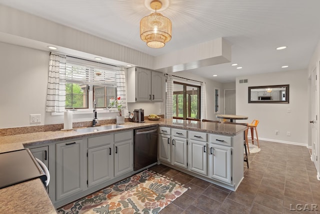 431 Meadowbrook Dr, Adrian, MI 49221 - kitchen featuring dishwasher, a sink, a peninsula, recessed lighting, and electric range