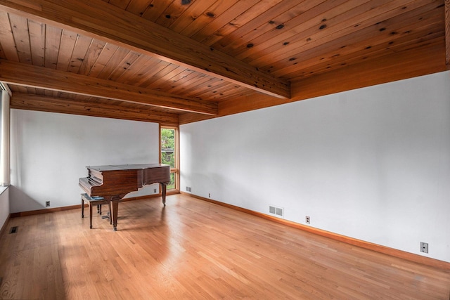 19 Heatheridge St, Ann Arbor, MI 48104 - unfurnished office with light wood-type flooring, baseboards, and wood ceiling with exposed beams