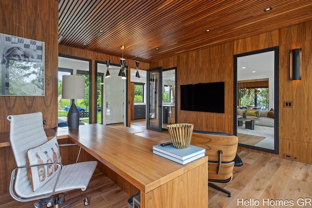 421 Manhattan Rd SE, Grand Rapids, MI 49506 - office space featuring wood walls, hardwood / wood-style flooring, and wooden ceiling