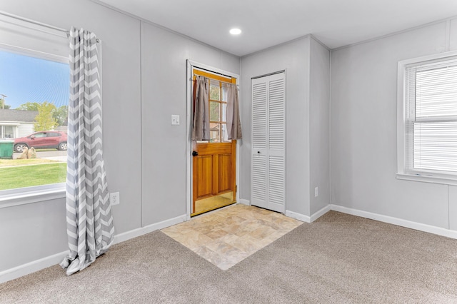 28506 Donnelly St, Garden City, MI 48135 - foyer entrance with carpet floors, plenty of natural light, baseboards, and recessed lighting