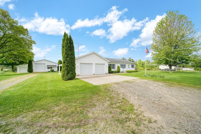 10639 Hanover Rd, Hanover, MI 49241 - ranch-style house featuring a detached garage and a front yard