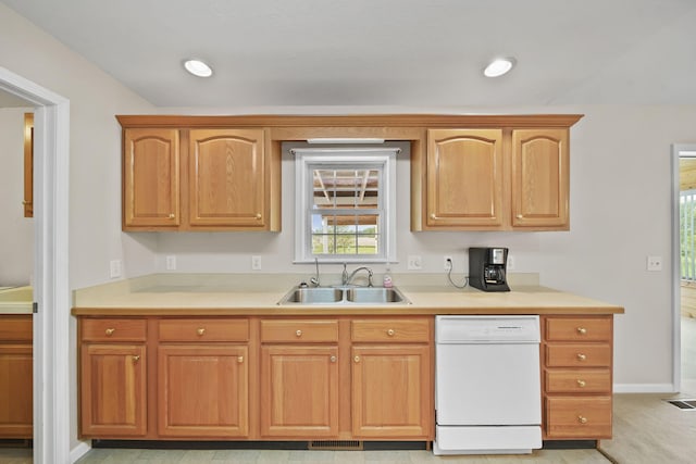 10639 Hanover Rd, Hanover, MI 49241 - kitchen featuring dishwasher, a sink, baseboards, light countertops, and recessed lighting