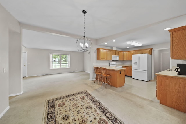 10639 Hanover Rd, Hanover, MI 49241 - kitchen with white appliances, open floor plan, a peninsula, baseboards, and recessed lighting