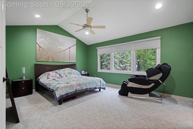 2640 Water Oaks Dr, West Bloomfield, MI 48324 - carpeted bedroom featuring lofted ceiling, ceiling fan, baseboards, and recessed lighting