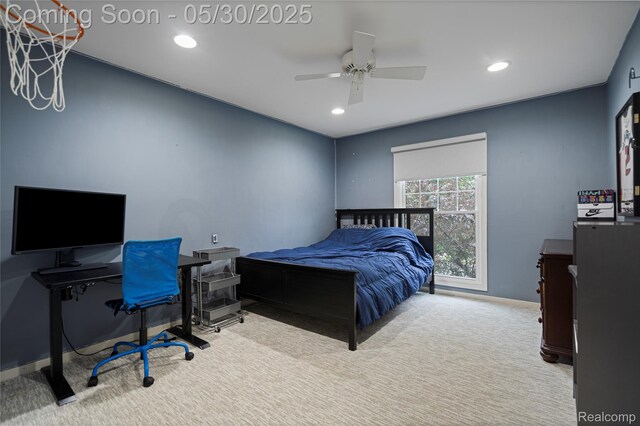 2640 Water Oaks Dr, West Bloomfield, MI 48324 - bedroom with recessed lighting, carpet floors, baseboards, and a ceiling fan