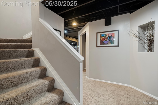 2640 Water Oaks Dr, West Bloomfield, MI 48324 - staircase with carpet flooring and baseboards