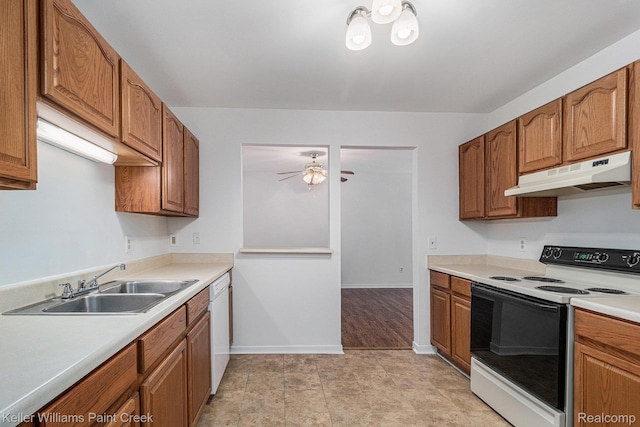 164 Barrington Cir, Lake Orion, MI 48360 - kitchen with under cabinet range hood, range with electric cooktop, a sink, light countertops, and dishwasher