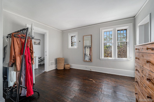 8123 E Lafayette St, Detroit, MI 48214 - unfurnished bedroom featuring crown molding, multiple windows, wood-type flooring, and baseboards