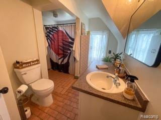 1264 Brabbs St, Burton, MI 48509 - full bathroom with double vanity, toilet, tile patterned flooring, and curtained shower