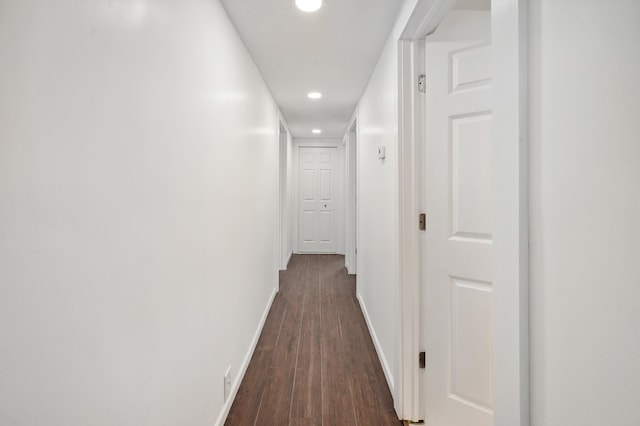 1585 Leeds Ave, Benton Harbor, MI 49022 - hallway featuring recessed lighting, dark wood-style floors, and baseboards