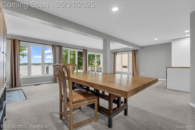 2222 Garland St, Sylvan Lake, MI 48320 - dining area with light carpet, recessed lighting, healthy amount of natural light, and baseboards