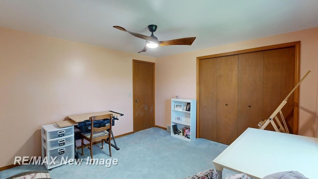 5475 George St, Saginaw, MI 48603 - office area with a ceiling fan, light carpet, and baseboards