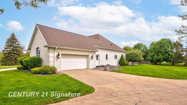 2170 Chestnut Rdg, Saginaw, MI 48609 - view of front of property featuring driveway, a front lawn, a shingled roof, brick siding, and a garage
