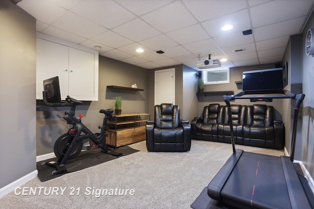 2170 Chestnut Rdg, Saginaw, MI 48609 - workout area with carpet flooring, baseboards, a drop ceiling, and recessed lighting