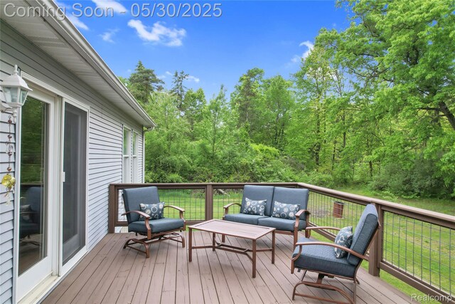 9587 Harmon Ln, South Lyon, MI 48178 - deck featuring an outdoor living space and a yard