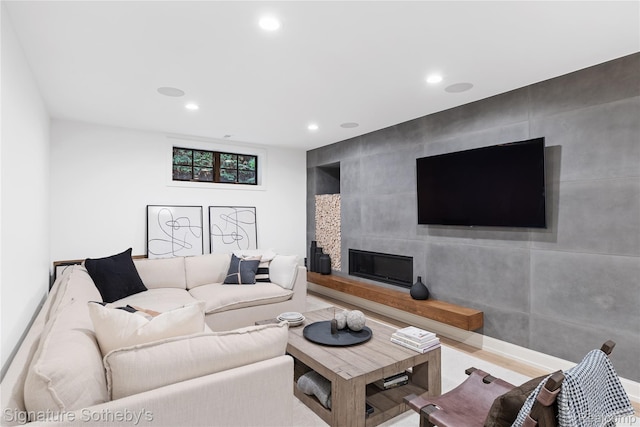 608 Stanley Blvd, Birmingham, MI 48009 - living area featuring recessed lighting, wood finished floors, and a large fireplace