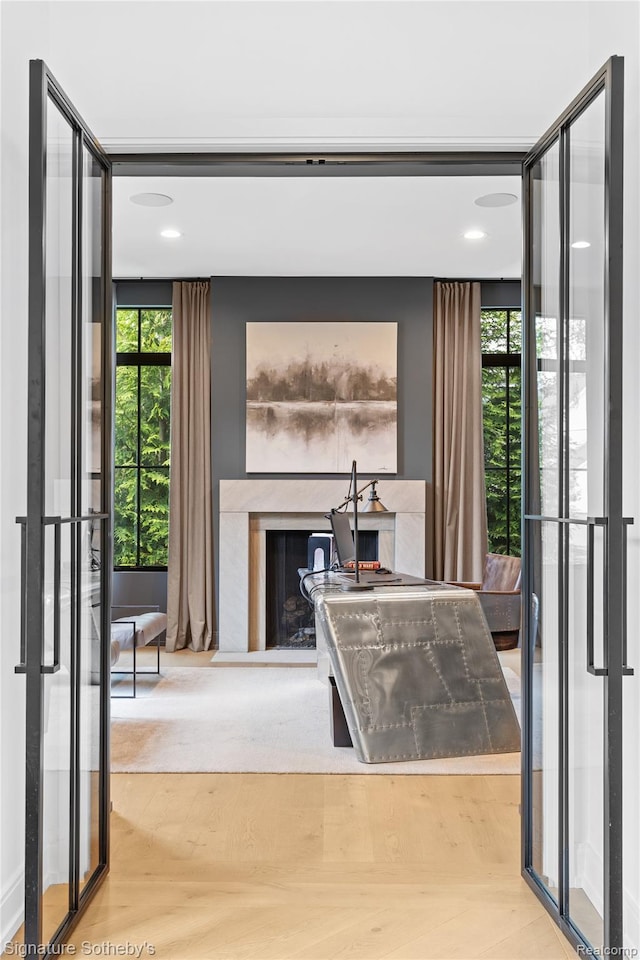 608 Stanley Blvd, Birmingham, MI 48009 - interior space featuring plenty of natural light, a fireplace, wood finished floors, and recessed lighting