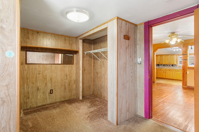 222 Oak St, South Haven, MI 49090 - walk in closet with a ceiling fan, light carpet, and arched walkways