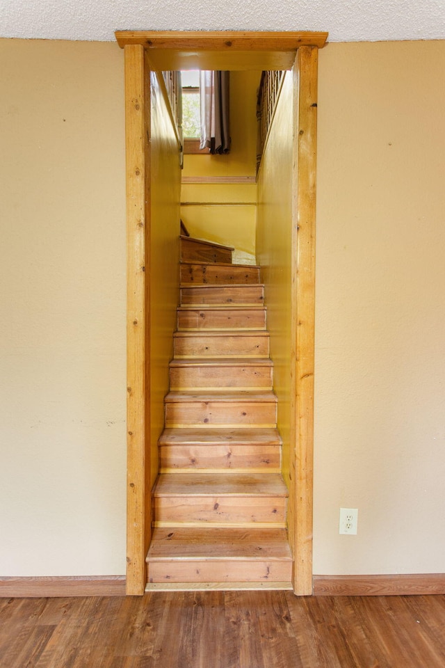 222 Oak St, South Haven, MI 49090 - stairway with baseboards and wood finished floors