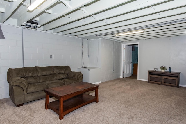 1419 Vassar Dr, Kalamazoo, MI 49001 - living room with light carpet and concrete block wall