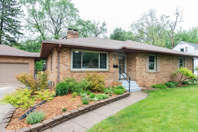 1419 Vassar Dr, Kalamazoo, MI 49001 - single story home featuring brick siding, a front yard, a chimney, and driveway