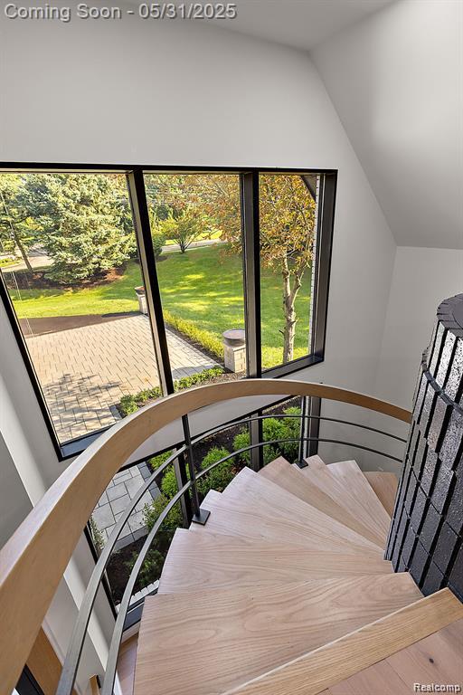 1367 W Long Lake Rd, Bloomfield Hills, MI 48302 - stairs featuring vaulted ceiling