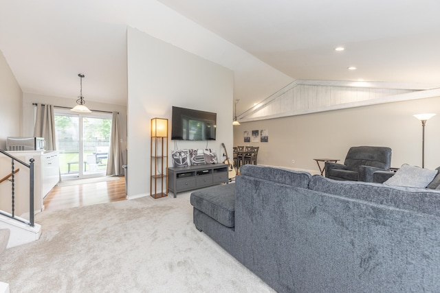 204 Meadowlake Rd, Canton, MI 48188 - living room featuring lofted ceiling, light colored carpet, recessed lighting, and baseboards